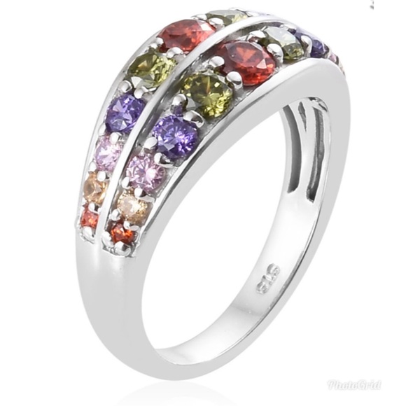 Sim Multi Color Diamond Ring Platinum Bond Brass - Picture 4 of 6